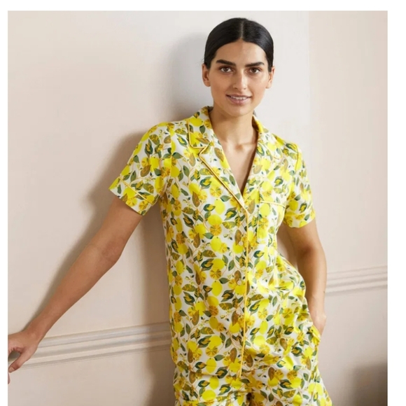 Boden Short Sleeve Pyjama Shirt - Lemon Vine 16/18 - Picture 2 of 11